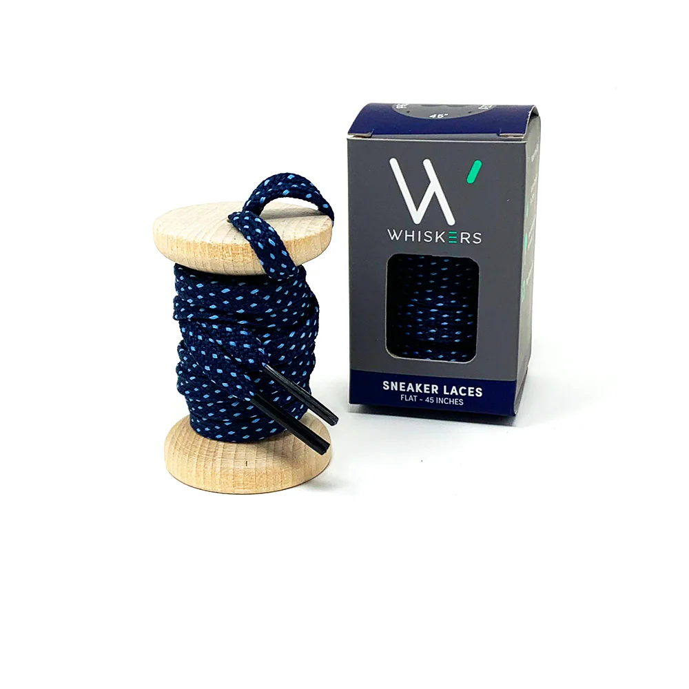45" Navy & Light Blue Flat Ticked Sneaker Lace + Navy & Light Blue Banded Jacques Sock - Image 3